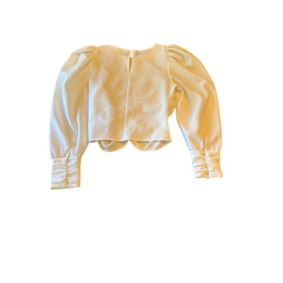 ASTR The Label White Textured Long Sleeve Blouse Ruched Details Buttoned Cuffs M - Picture 6 of 6